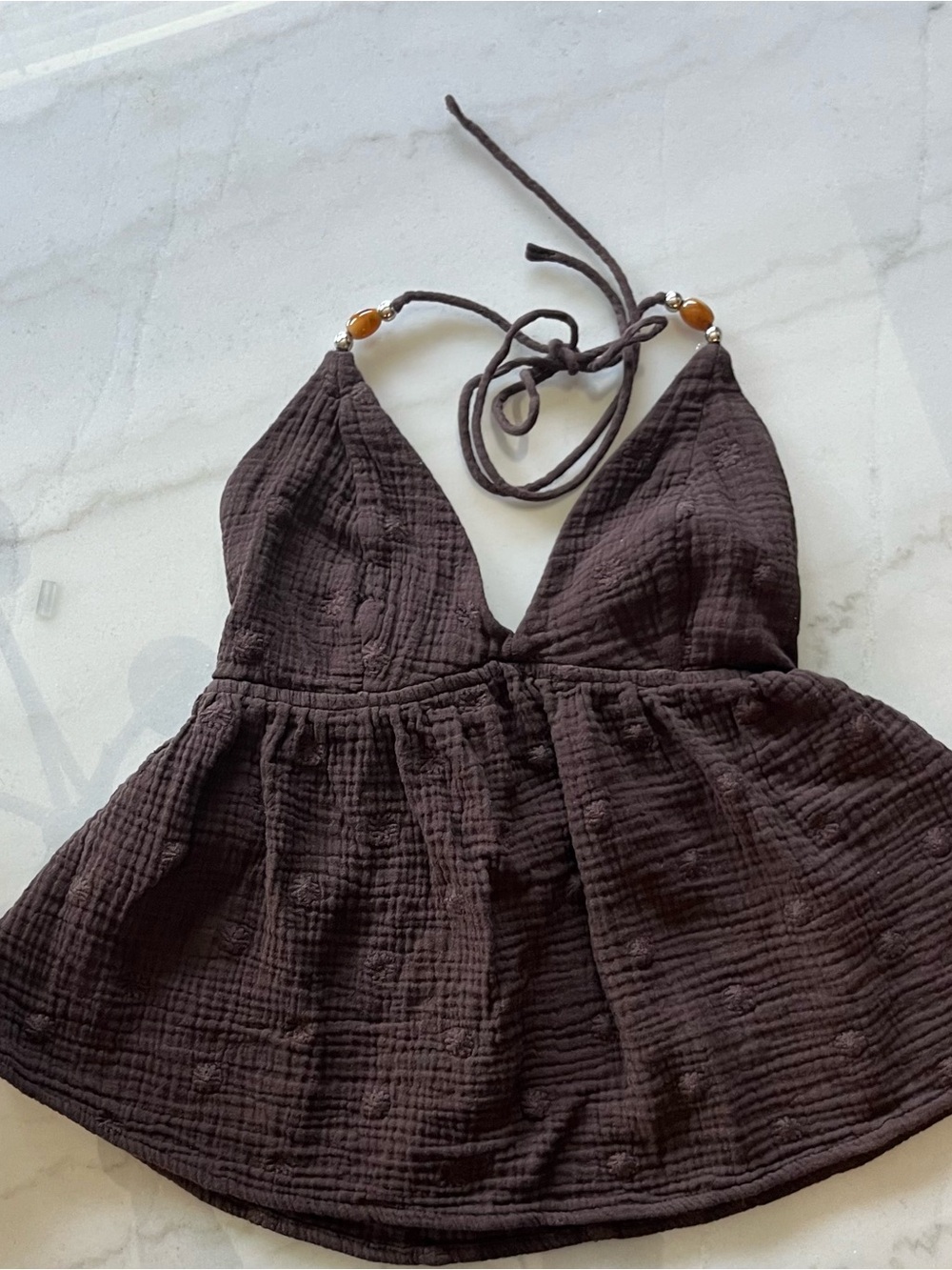 wild fable - Brown Textured Halter Cami with Bead Accents